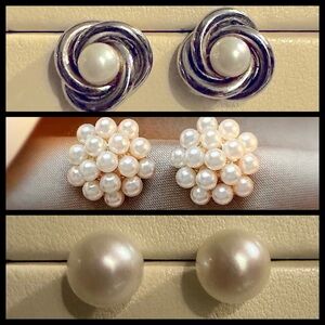 ✨2 for $30✨ Lot of 3 Pearl Stud Earrings✨ White Cream Ivory Faux Pearl Earring